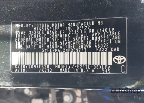 2022 Toyota Corolla Le z USA, uszkodzony, nr VIN 5YFEPMAEXNP359713